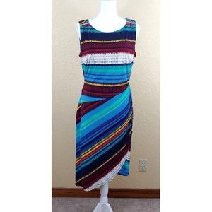 Rafaella Dress Size Large Colorful Sleeveless Stretch Midi Length Lined